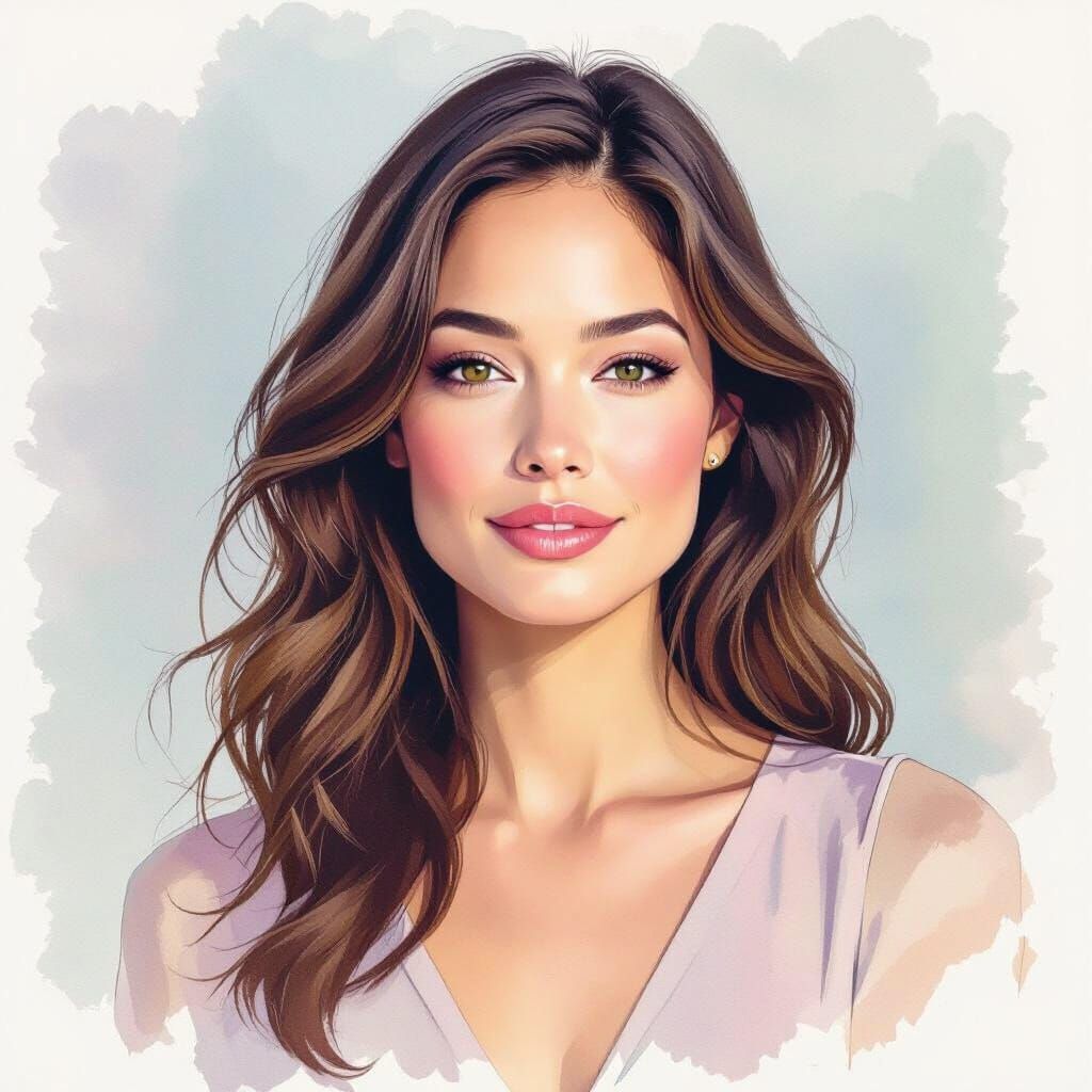 Pastel Watercolor Portrait in 1970s Style