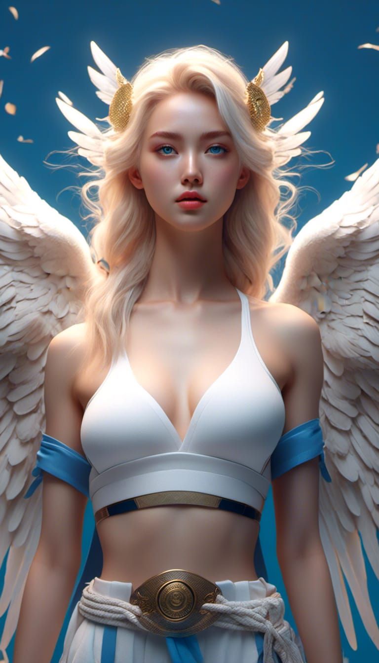 Angelic Blonde Female Figure in Ukiyo-e Style