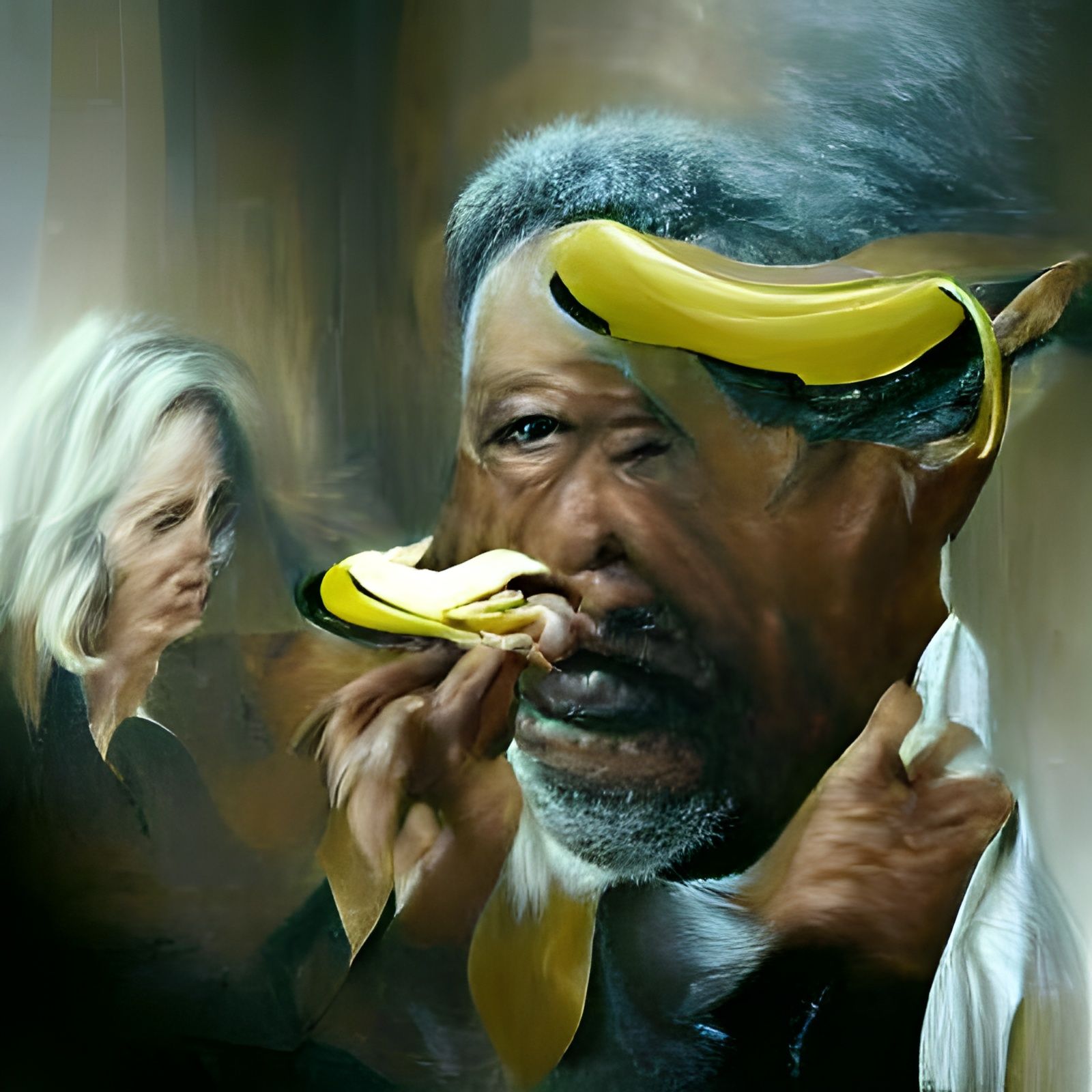 Morgan Freeman Eating a Banana as Oil Painting