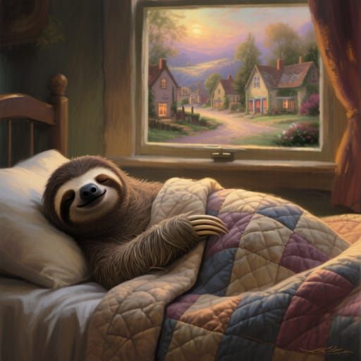 Sleeping Sloth in Cozy Bed by Warm Window Light