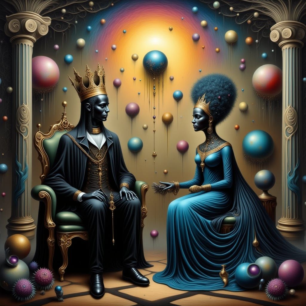 Gothic Royals in Neon Fantasy Realm