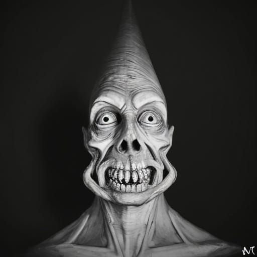 Cosmic Horror Figure in Dark, High-Contrast Black and White