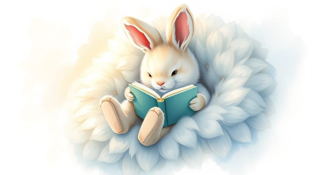 Pom Pom Bunny Reading: A Whimsical Watercolor