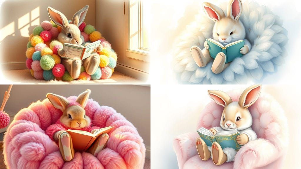 Pom Pom Bunny Rabbit Reading a Book