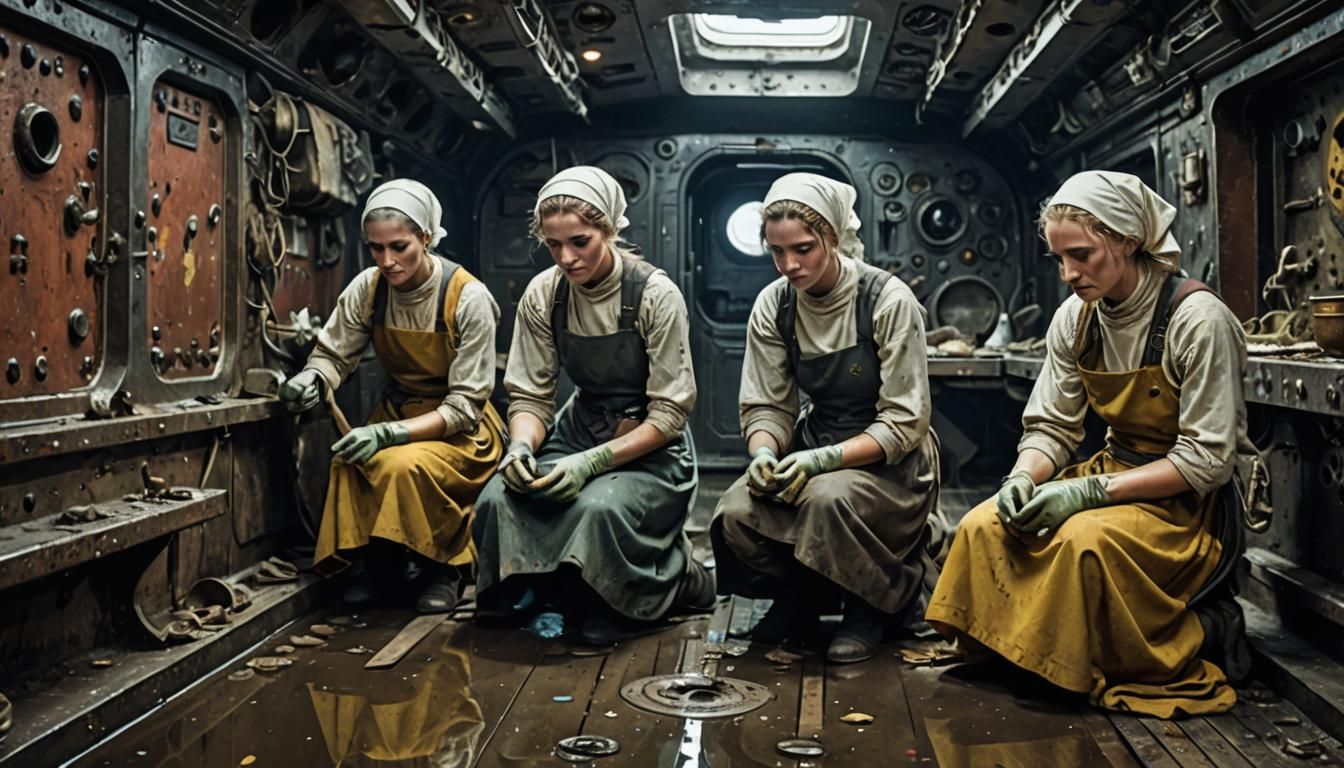 Scullerymaids Clean Spaceship Galley in Digital Matte Painti...
