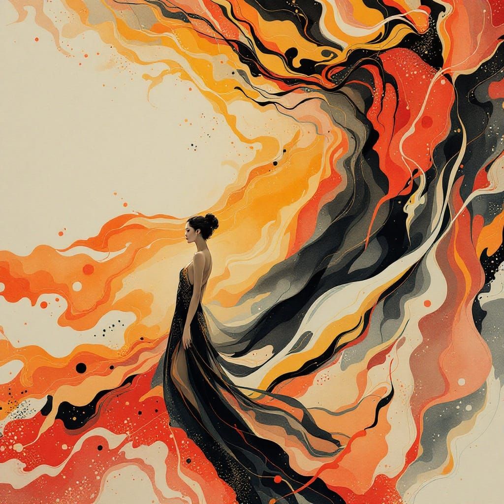 Elegant Woman in Art Deco Folk Art Style