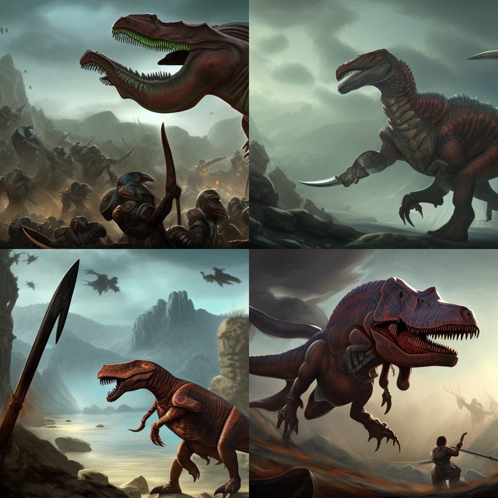 Spartan Hoplites Battle T-Rex Dinosaurs: Detailed Matte Pain...