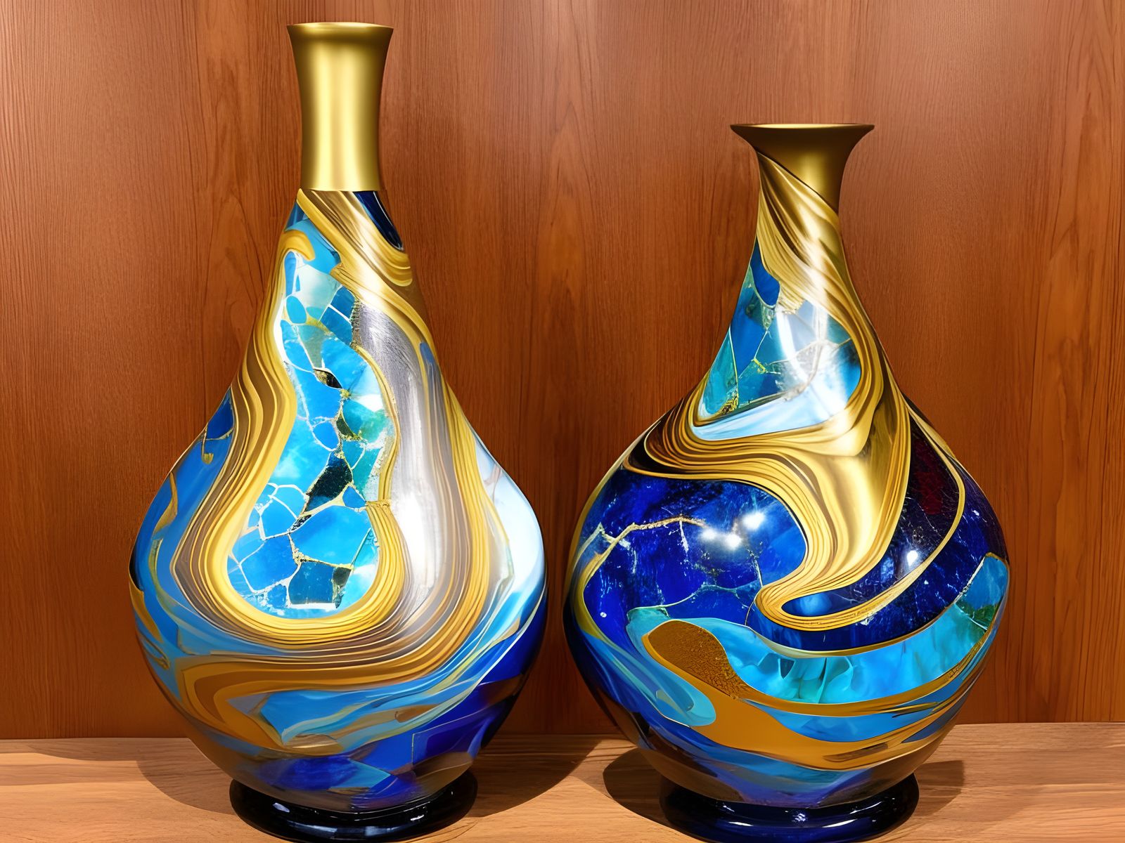 Kintsugi Vases Reassembled with Gold in Digital Art