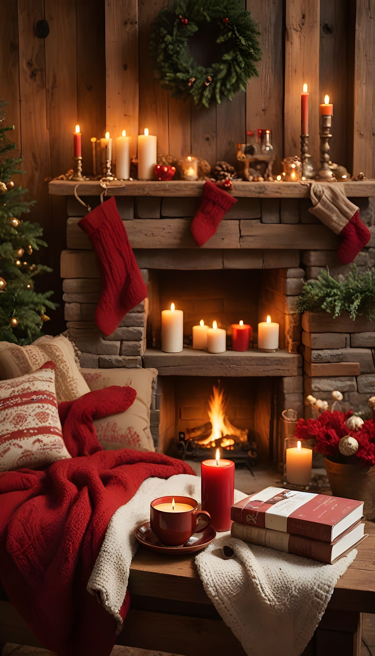 Cozy Living Room with Fireplace and Candles