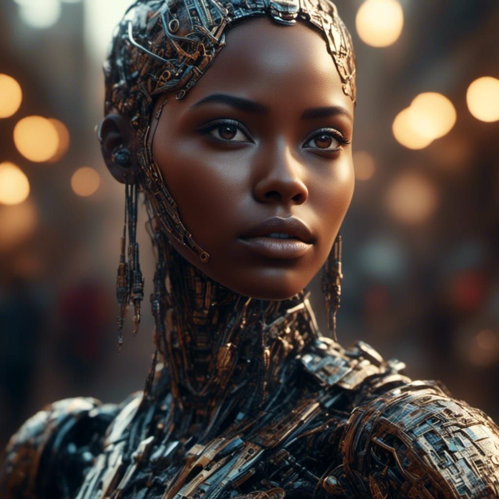Hyperrealistic Alluring Robot with African Features