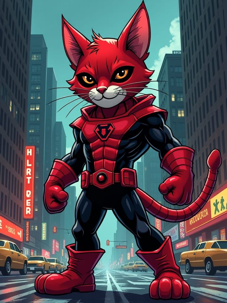 Daredevil Tabby Cat Hero in Gritty Cityscape