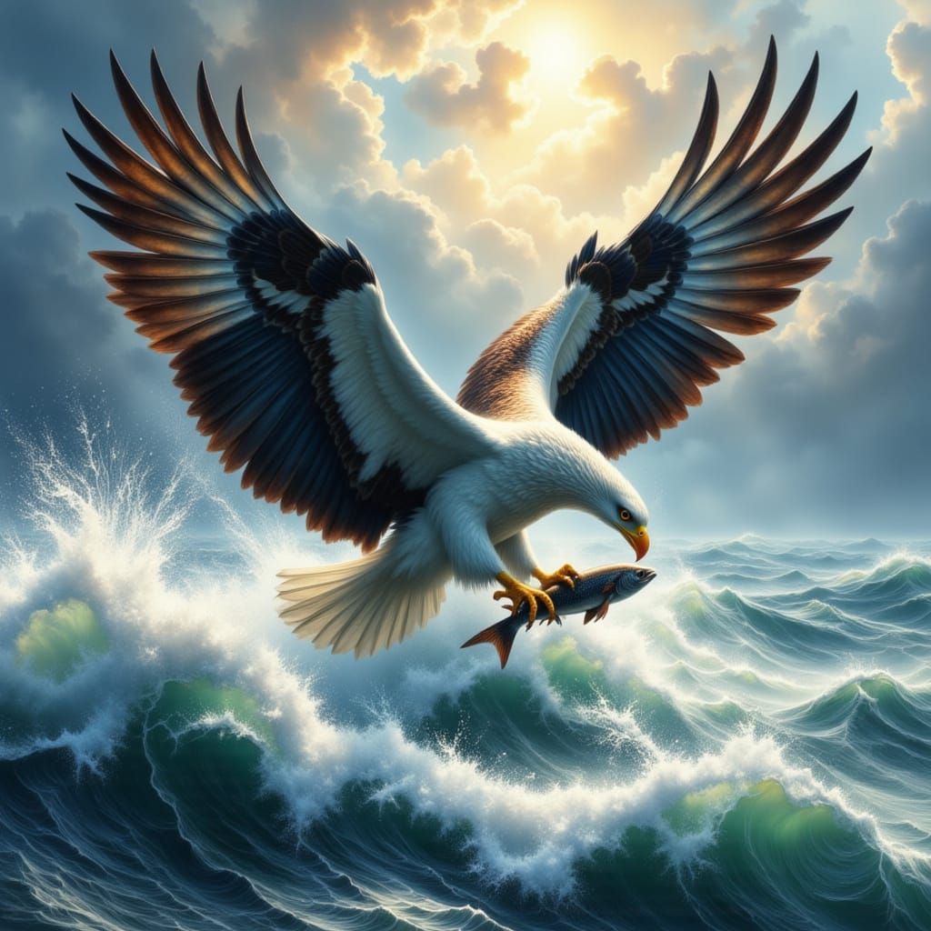 Majestic Fish Eagle Soaring Over Choppy Waves