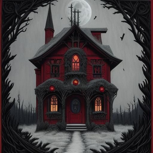 Eerie Gothic Wreath on Old Wooden Door