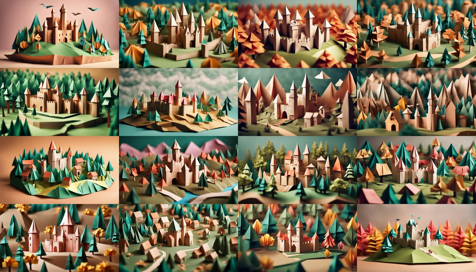 Origami Castle and Village Papercraft in 8K