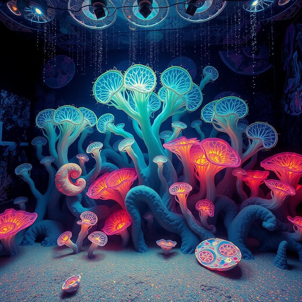 Bioluminescent Mycelium: An Astral Display in 8k