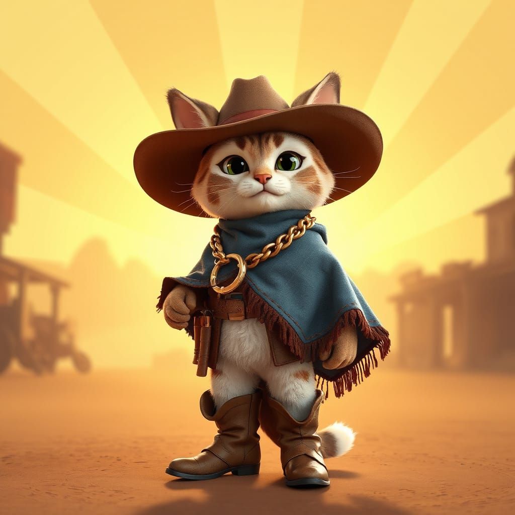 Cat Cowboy in Wild West, 3D Digital Art