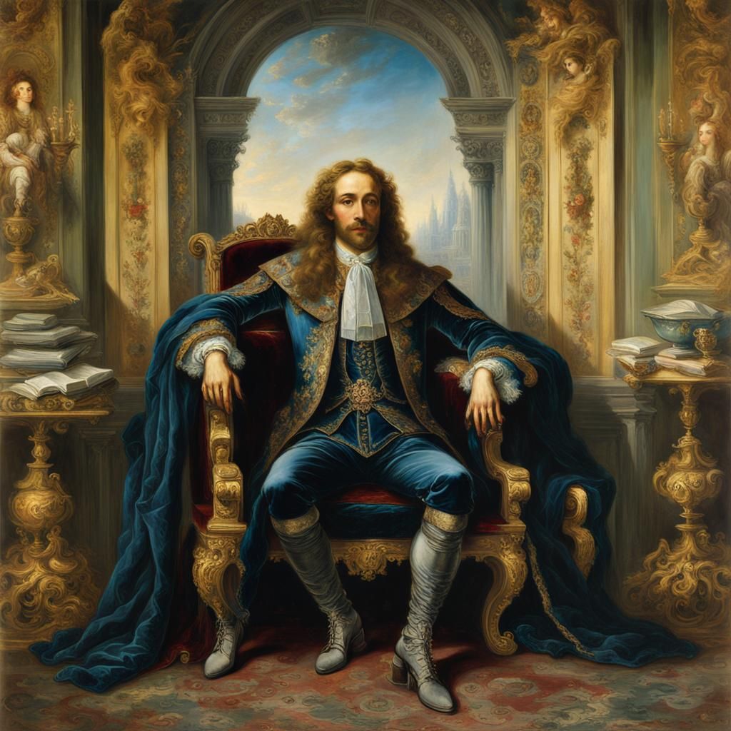 Ethereal Youth in Baroque Interior, as Oil Painting