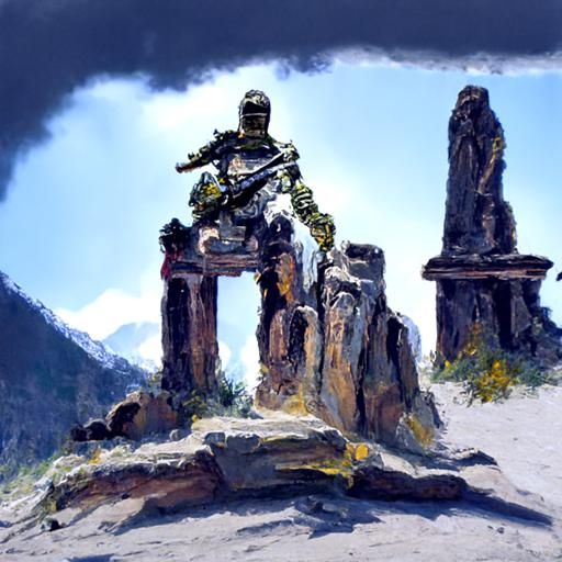 Temple Ruins with Ancient Soldier Statues