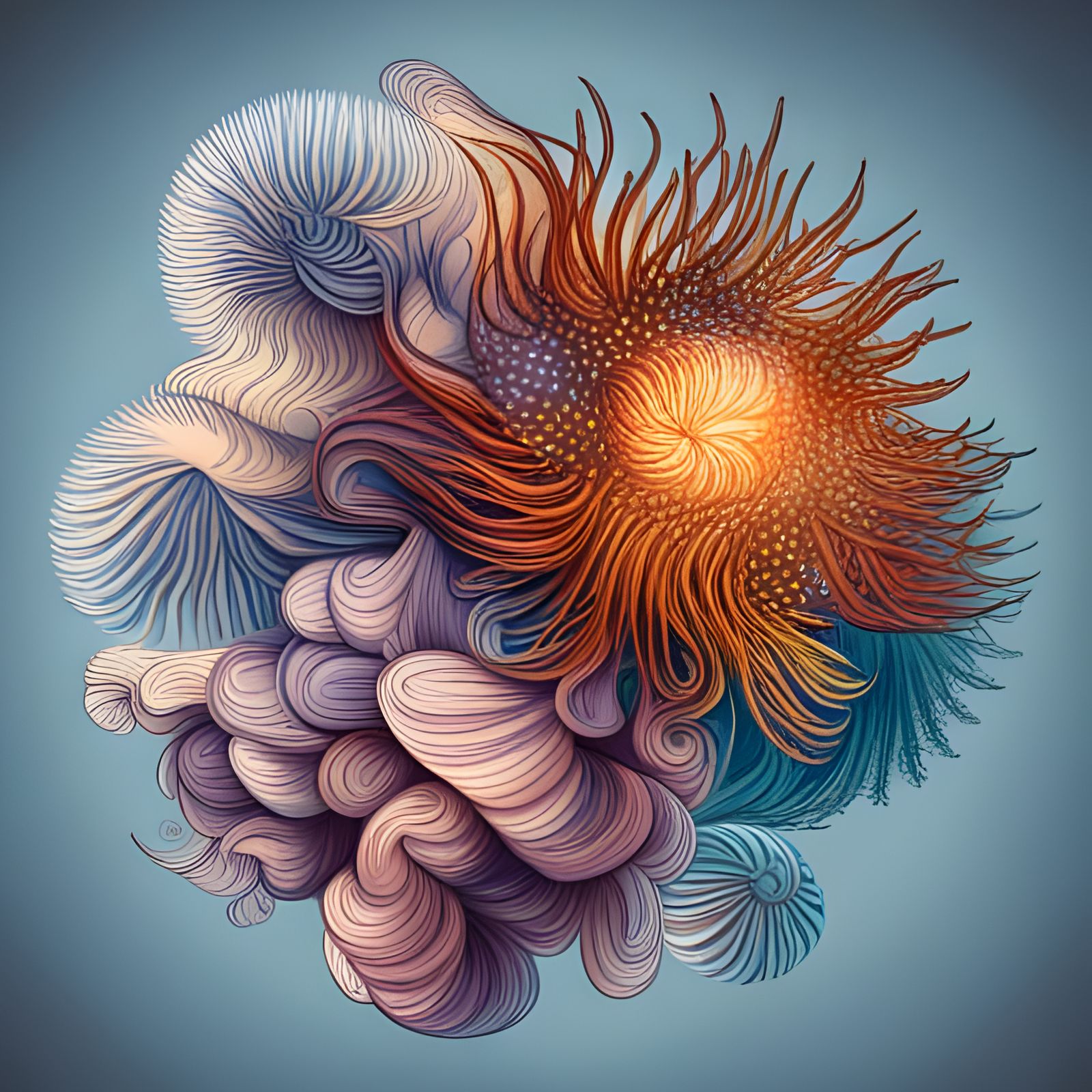 Jellyfish and Sea Urchins in Abstract Fractal Style