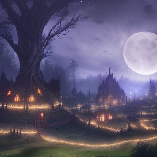 Elven City at Night: Fantasy Landscape