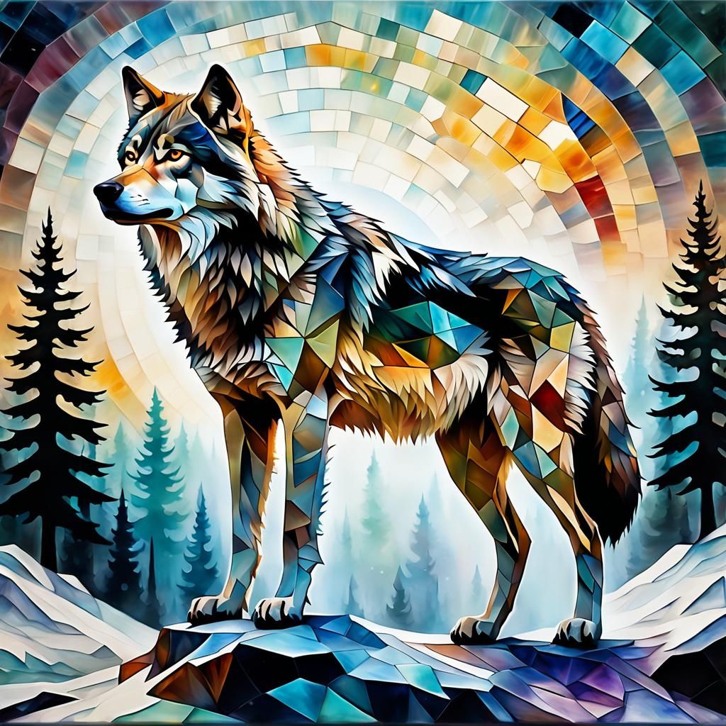Wolf in Multi-Layered Encaustic Digital Art