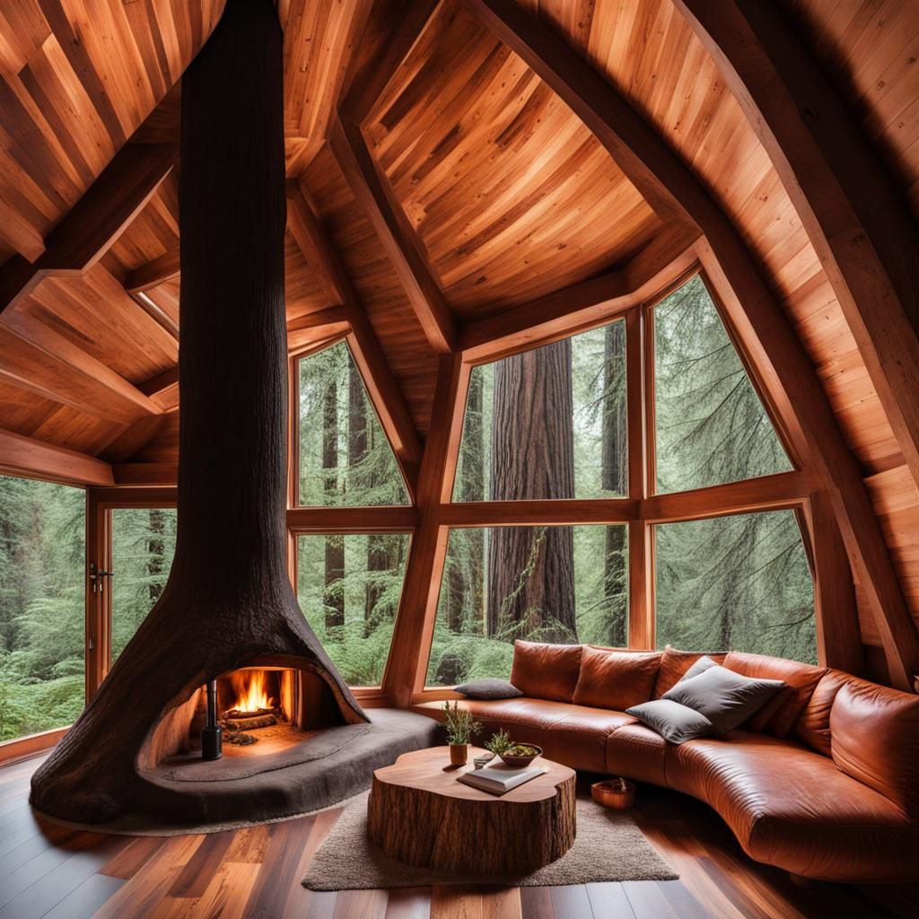 Cozy Redwood Home Interior in Pacific Northwest