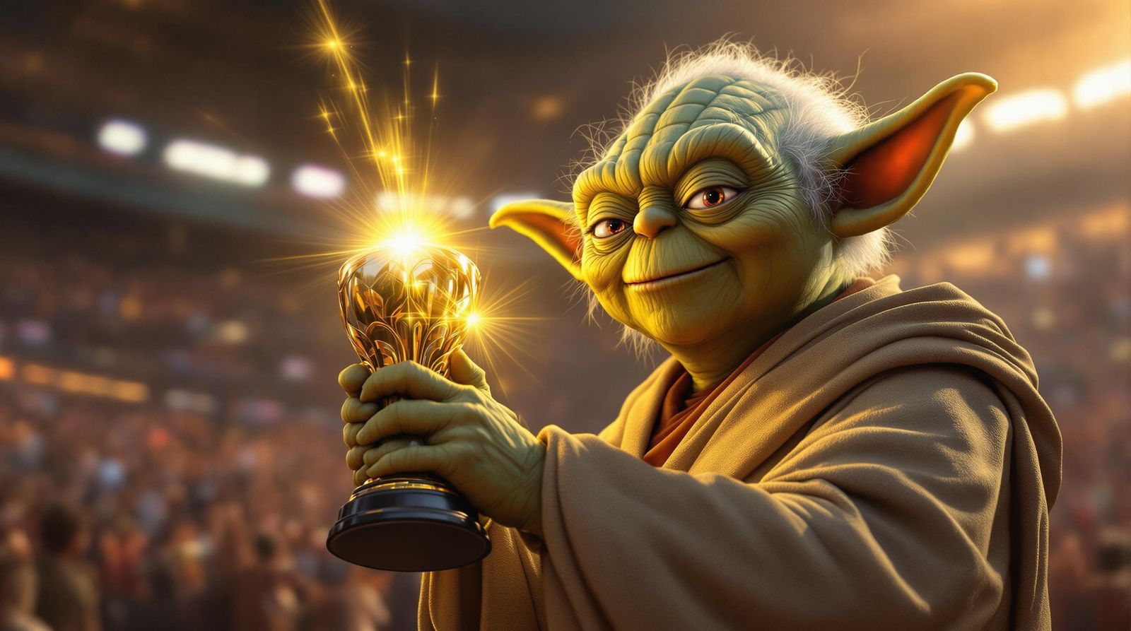 Yoda Triumphs in a Vibrant Stadium Portrait