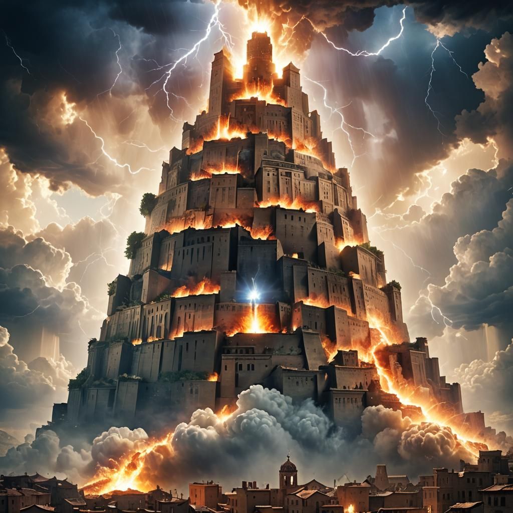 Tower of Babel Ablaze with Divine Light