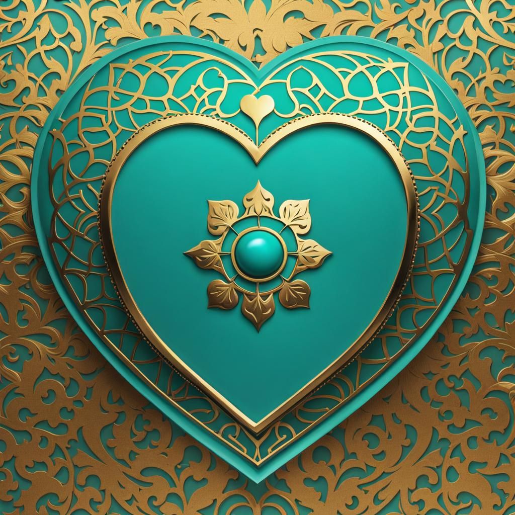 Minimalist Turquoise and Gold Heart Design