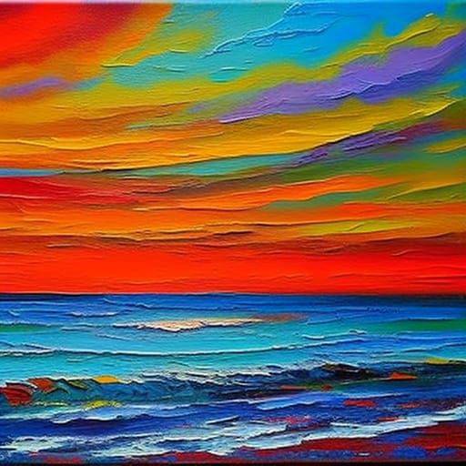 Seascape Sunset in Expressionist Impasto Oil Painting