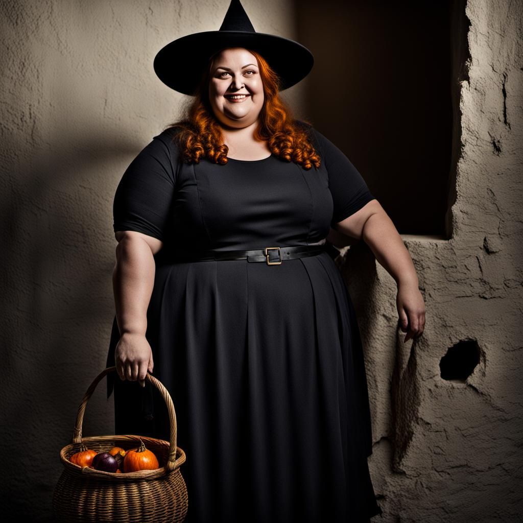 Obese Young Witch Portrait in Chiaroscuro Lighting