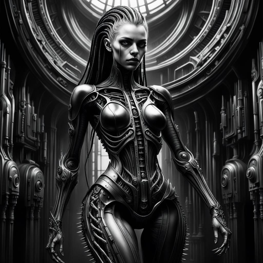 Gothic Cyberpunk Woman in Hyperrealistic Style