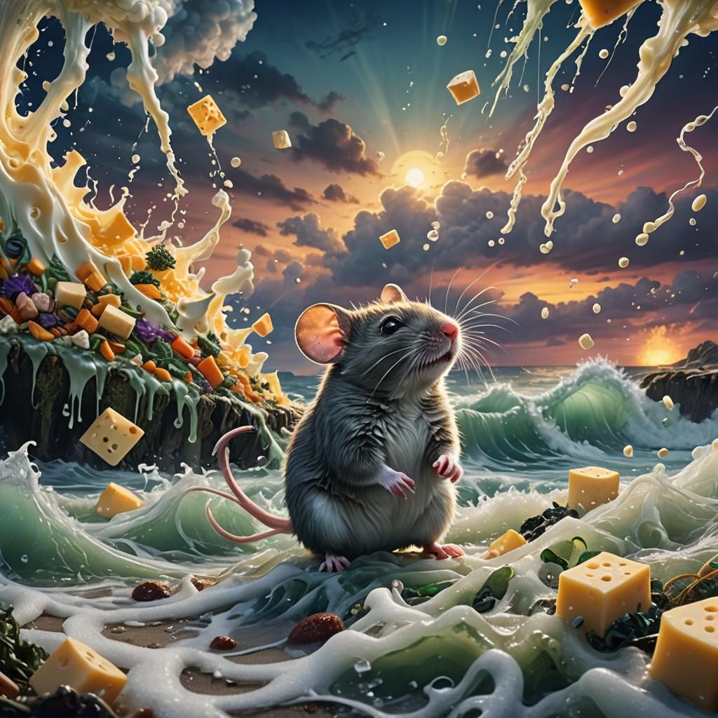 Mouse and Cheese Eruption: A Fantastical Digital Art