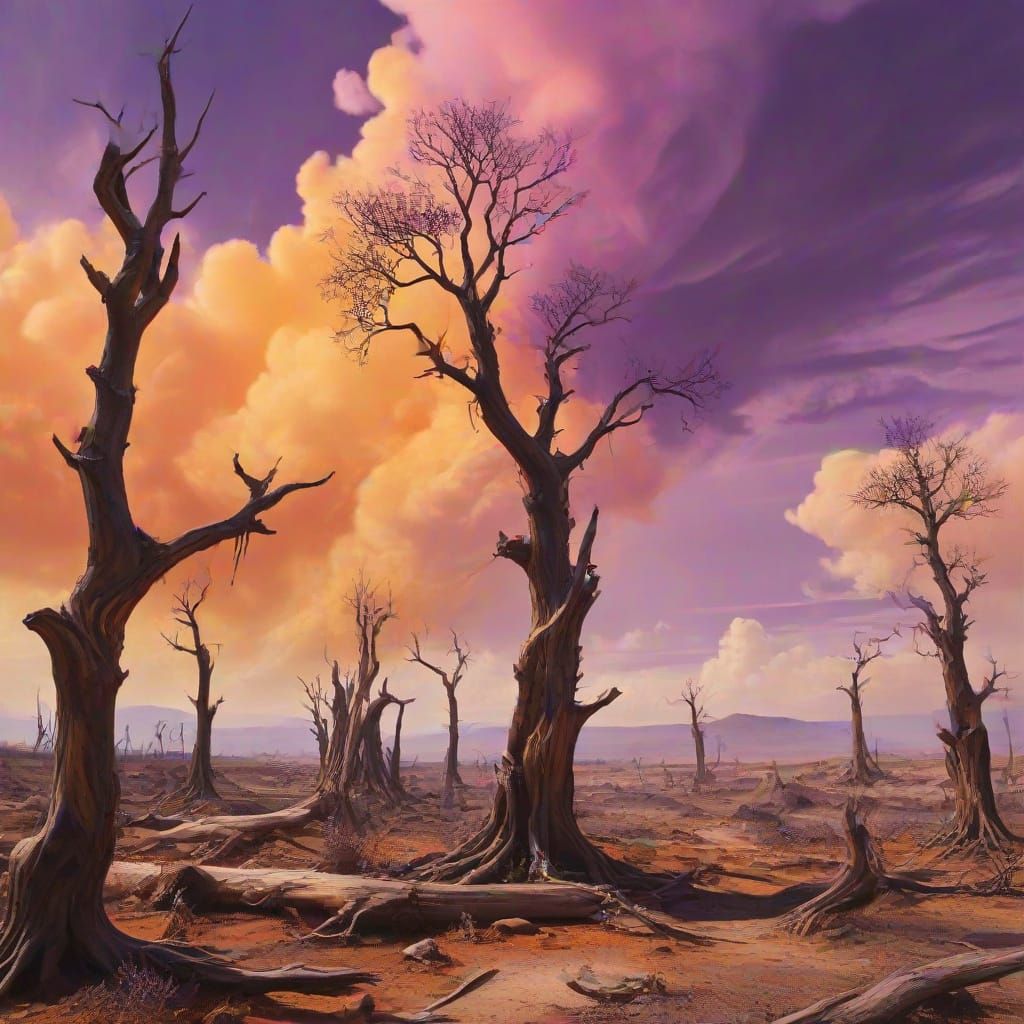 Petrified Forest of Narcotic Tornadoes: Surrealist Oil Paint...