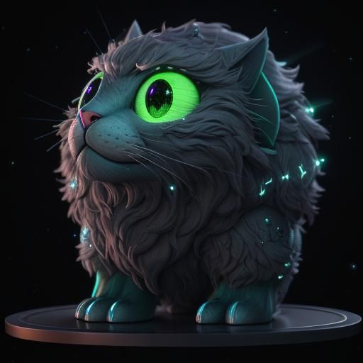 Furry Animal with Emerald Eyes, 3D Render