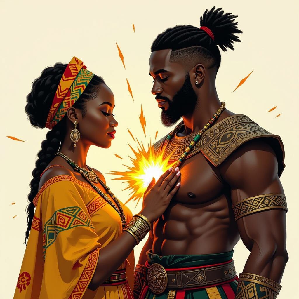 African Woman Heals Warrior with Golden Light