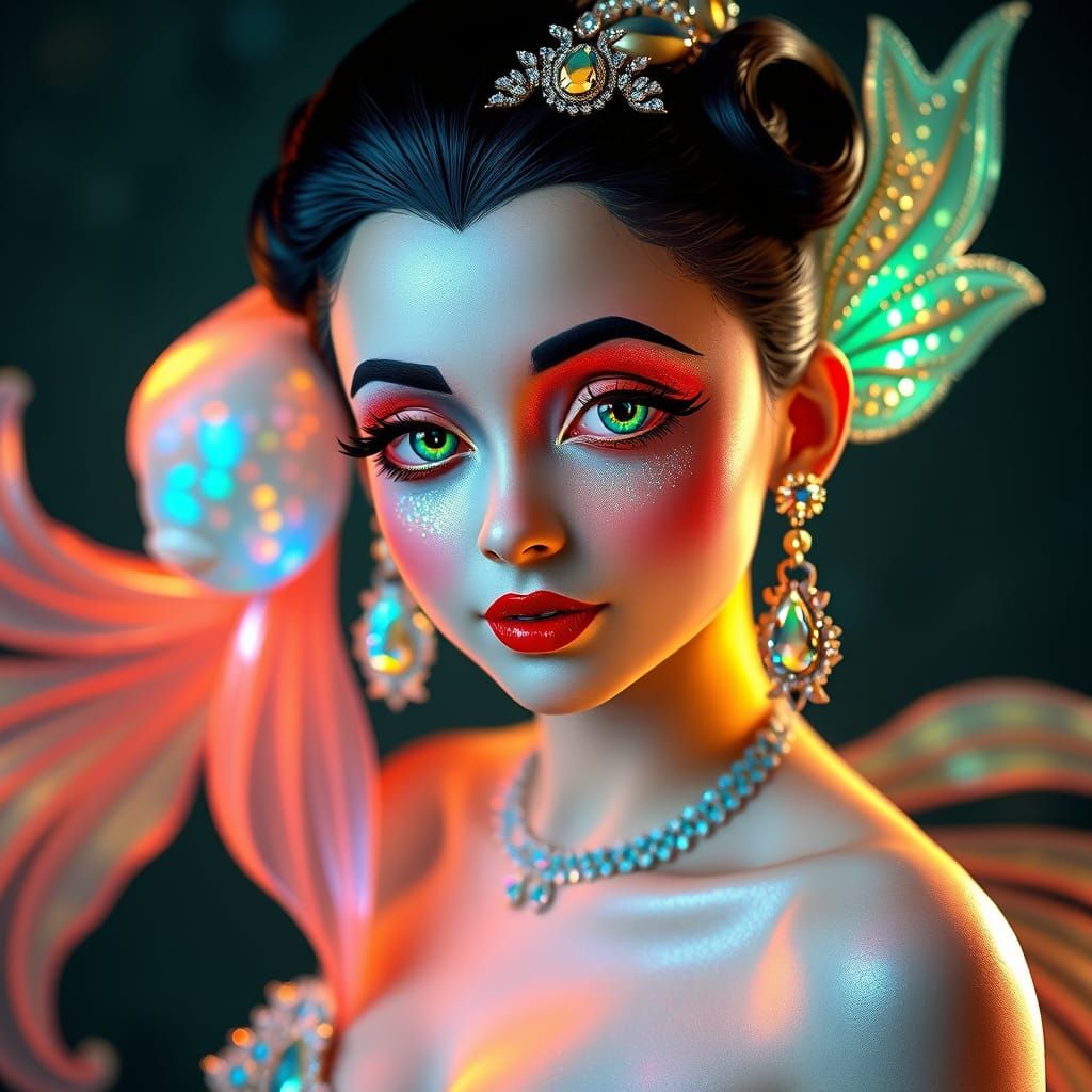 Glamorous Goldfish-Human Hybrid Betty Boop in Opulent Headpi...