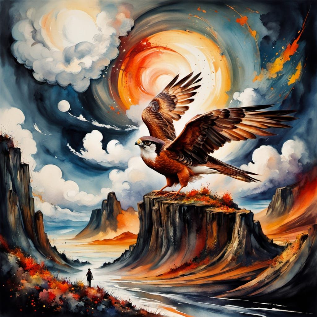Fierce Falcon Soars Over Majestic Mountain Peaks in Vibrant ...