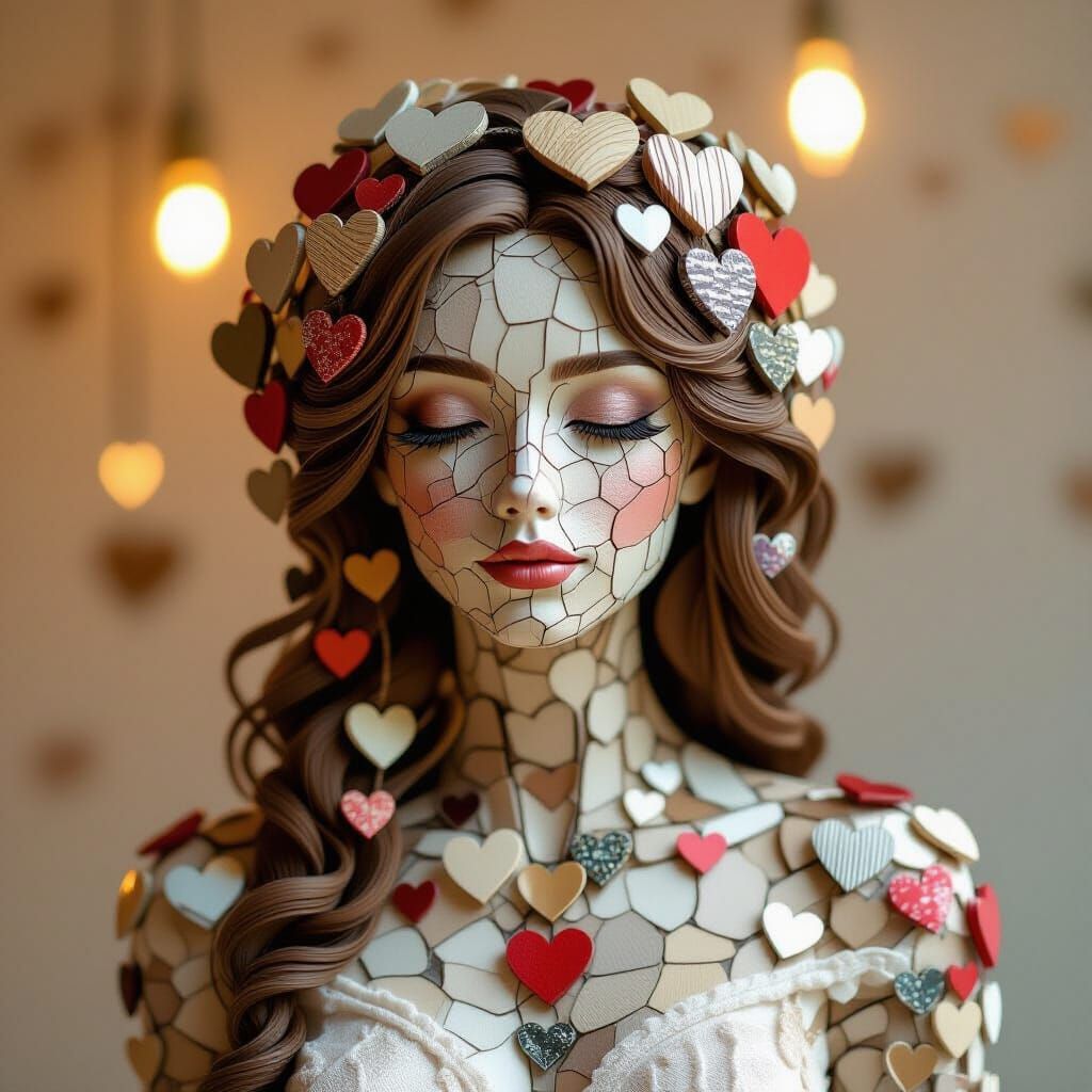 Female Figure Assembled from Textured Hearts
