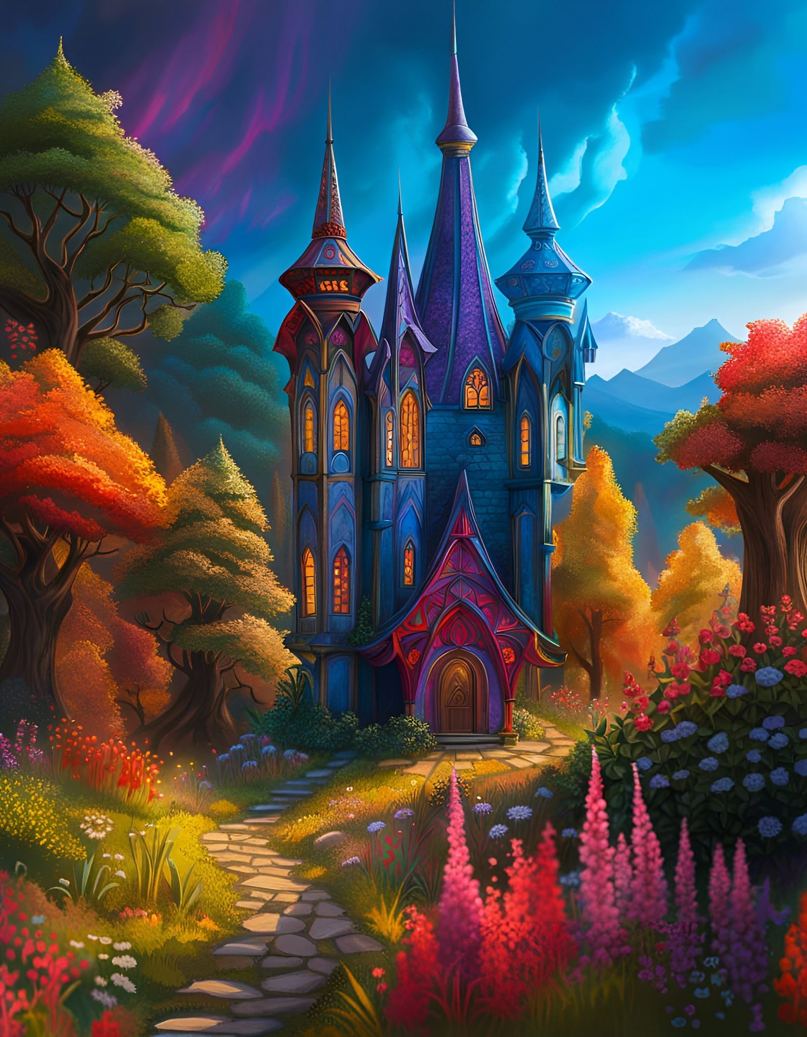 Little fairy house, stained glass colors