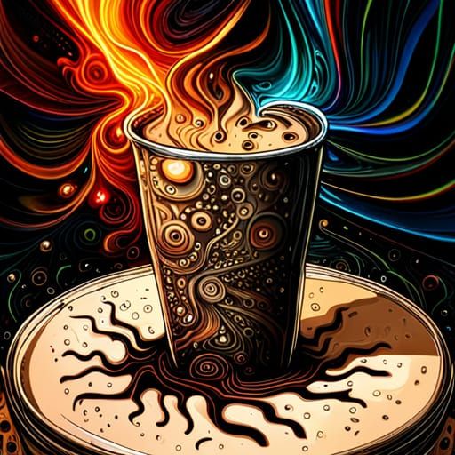 Cyberpunk Coffee Explosion: Detailed Digital Illustration