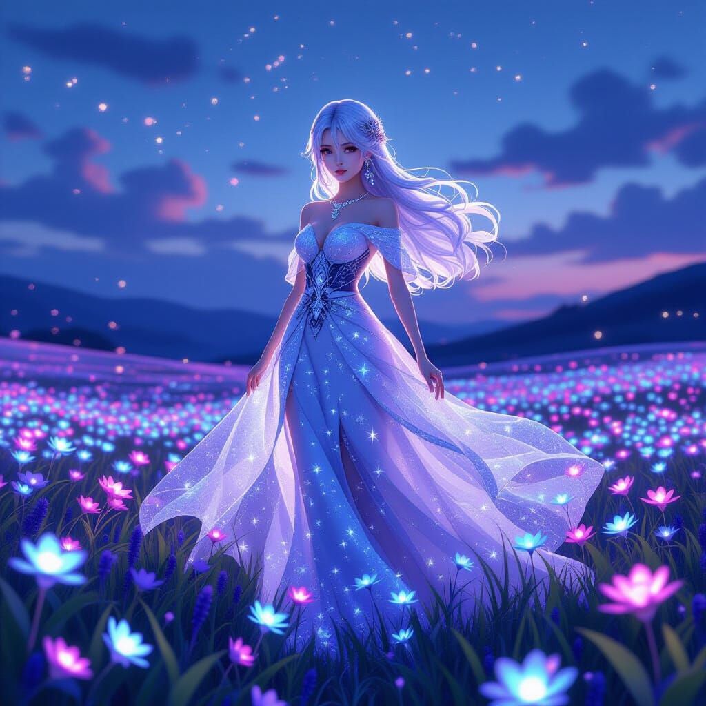 Bioluminescent Beauty in Twilight: 3D Anime Art