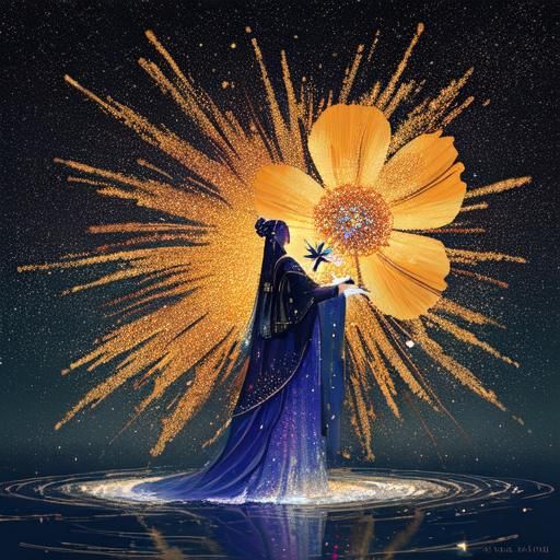 Woman with Flower in Guweiz Style with Glitter