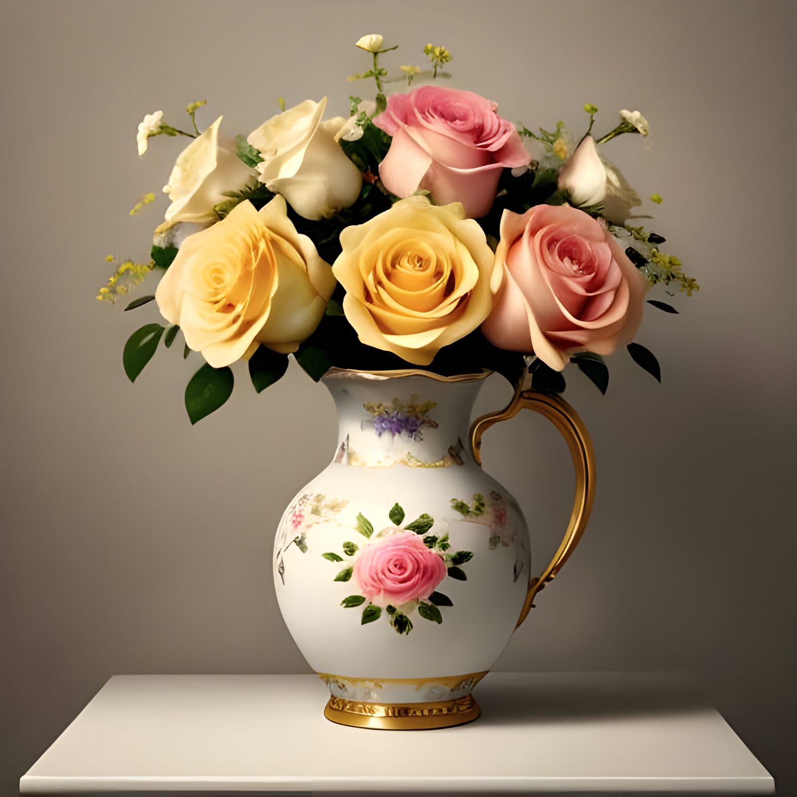 Vibrant Peace Roses in Elegant Porcelain Vase