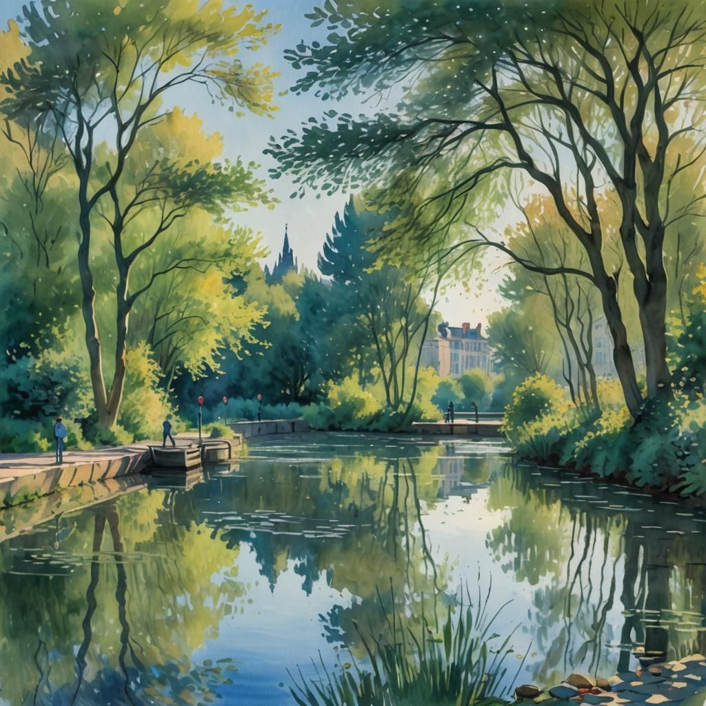 Impressionist Waterside Cityscape Panorama