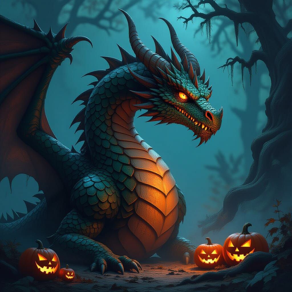 Majestic Dragon in Dark Fantasy Halloween Art