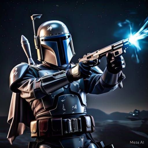 Mandalorian Bounty Hunter Jango Fett in Intense Silver Armor