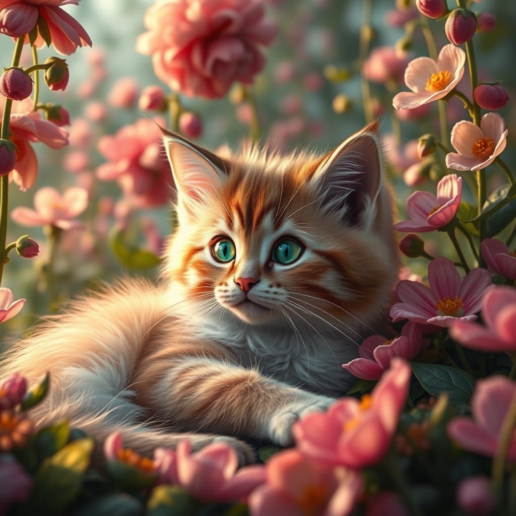 Fantastical Feline in a Dreamy Bloomland