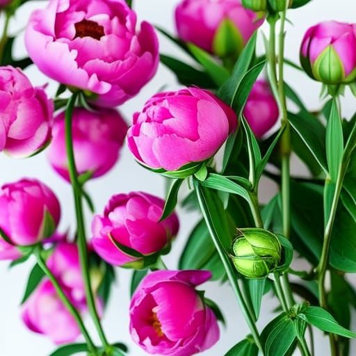 Watercolor Pink Peonies Collection on White