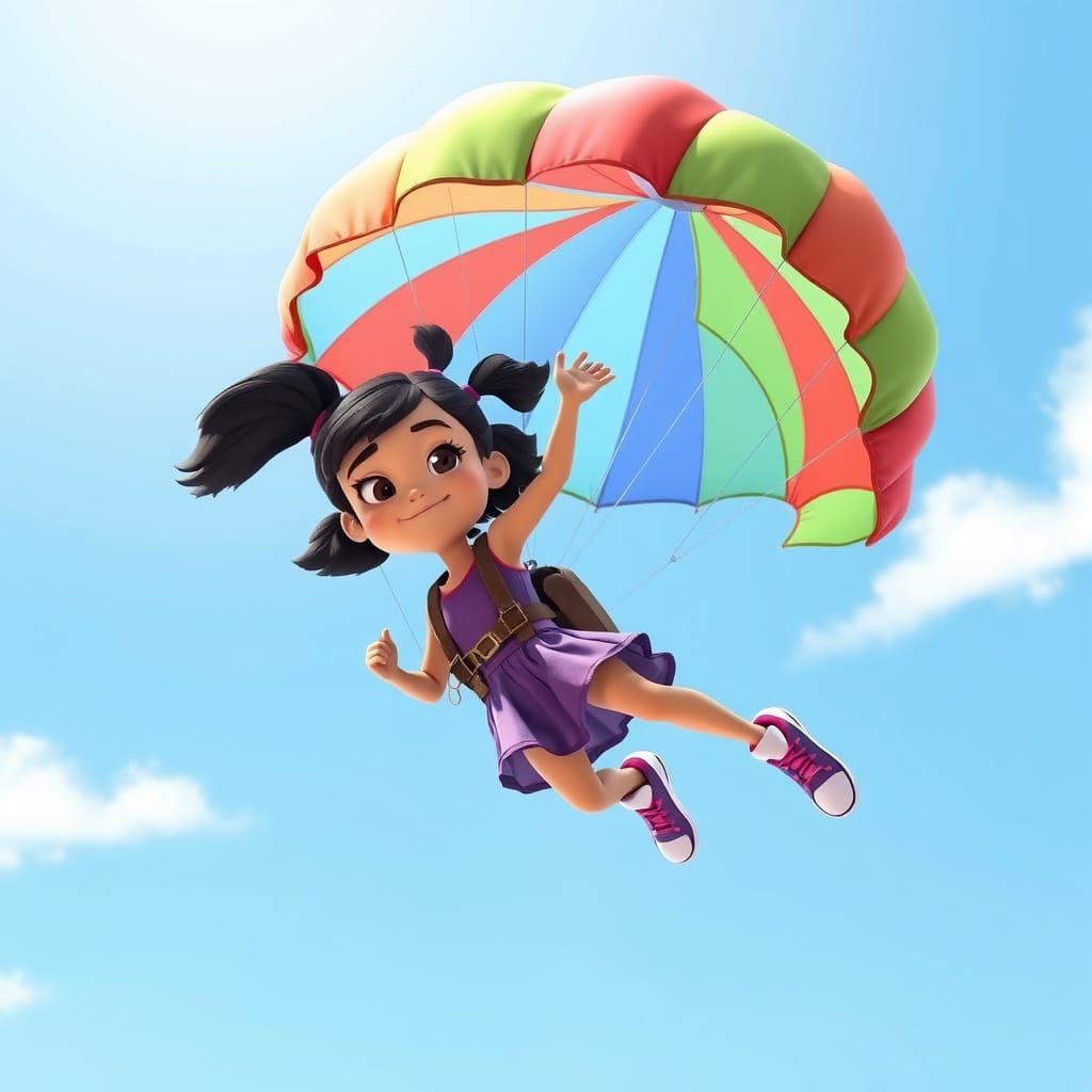 Girl with Parachute in Vibrant 3D Style